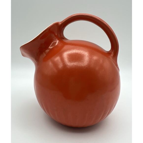 Orange Round Tilted Ball Ceramic Pitcher Jug 6” Vintage MCM - Picture 7 of 13